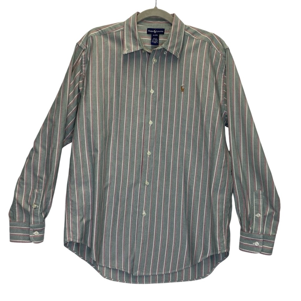 Ralph Lauren Vintage Green Multi-Color Vertical Striped Button Down Long Sleeve